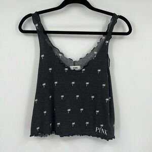 Pink Victorias Secret Grey Palm Tree Cropped Sleepwear Tank Top